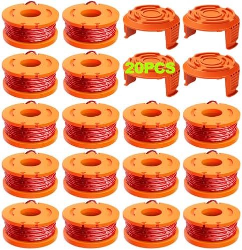 20 Pack Trimmer Spool Line for Worx,(WA0010)Replacement Trimmer Spool Line for Worx,Trimmer Line Refills 0.065 inch for Worx,Suitable for Worx String Trimmers(16 Pack Grass Trimmer Line,4 Trimmer Cap)