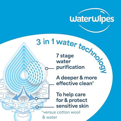 WaterWipes Textured Clean, Toddler & Baby Wipes, 99.9% Water, 3-In-1 Cleans, Cares, Protects, Unscented & Hypoallergenic, 720 Count (12 Packs), Packaging May Vary