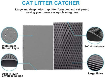 Pieviev Cat Litter Mat Double Layer Waterproof Urine Proof Trapping Mat 1 Pack (Gray, 24x15 Inch (Pack of 1))