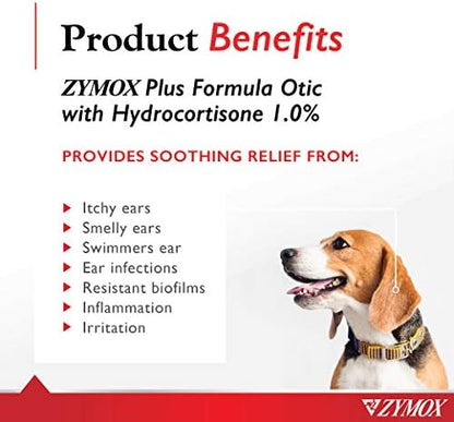Zymox Advanced Formula Otic Plus Enzymatic Ear Solution for Dogs and Cats with 1% Hydrocortisone, 1.25oz
