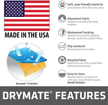 Drymate XL Original Cat Litter Mat, Contains Mess from Box, Protects Floors, Urine-Proof, Machine Washable, Soft on Kitty Paws, Absorbent, Waterproof (USA Made, Recycled Content) (28”x36”)(GreyStripe)
