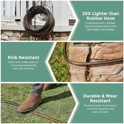 Giraffe Hybrid Leader Hose 5/8" x 15ft, Custom Length, NO Kink, Flexible, Leakproof Water Hose with Male to Female Fittings, 600 Burst PSI