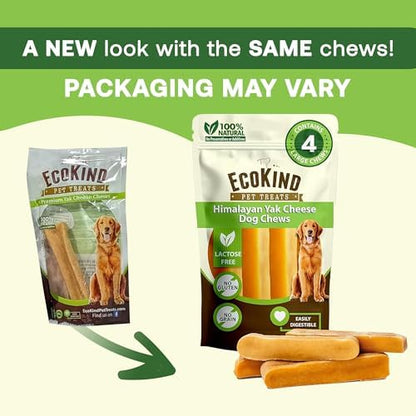 EcoKind Premium Gold Yak Cheese Himalayan Dog Chews, Dog Treats Large Breed, All Natural, High Protein, for Aggressive Chewers, Large - 4 Chews (1 lb)