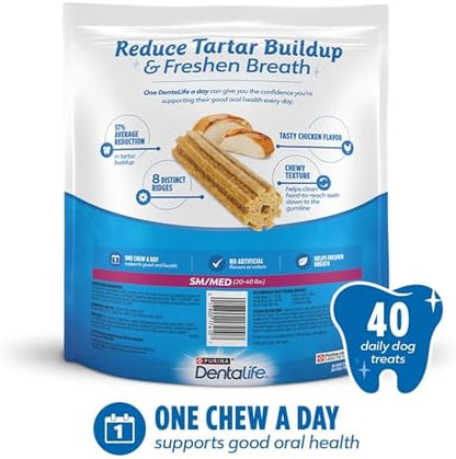 DentaLife Daily Oral Care Dog Treats for Small and Medium Dogs, Chewy Dental Treat to Freshen Breath and Fight Tartar, Chicken Flavor, 28.5 oz., 40 Chews - 40 ct. Pouch