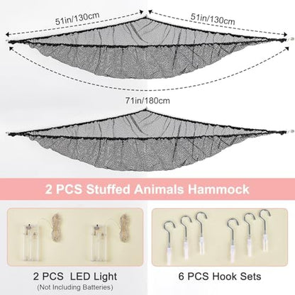 Unicorn Castle Stuffed Animals Net or Hammock Kids Toy Storage Organizer with LED Light Hanging Corner Stuffed Animals Holder Kids Girls Room Decor (Pack of 1)