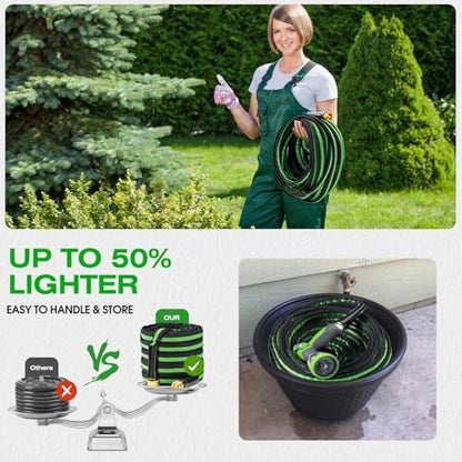 50FT Lightweight Super Flexible Garden Hose - Kink-Free, Non-Expanding, Easy Storage for Yard Lawn Outdoor Use (Black-Green)