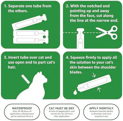 Amazon Basics Flea and Tick Topical Treatment for Cats (Over 1.5 Pounds), 6 Count (Previously Solimo)