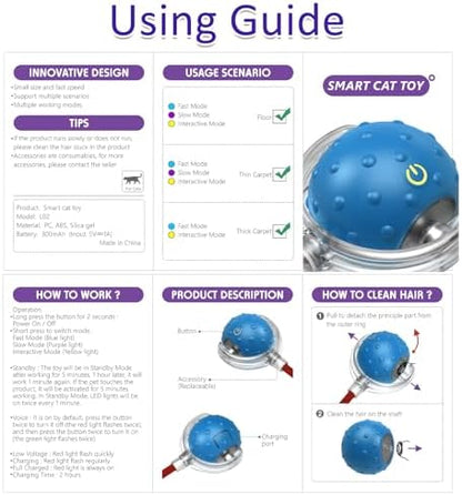 Interactive Cat Toys Ball for Indoor Cats Fast Rolling on Carpet, Chirping & Motion Activate Cat Toys (Blue)
