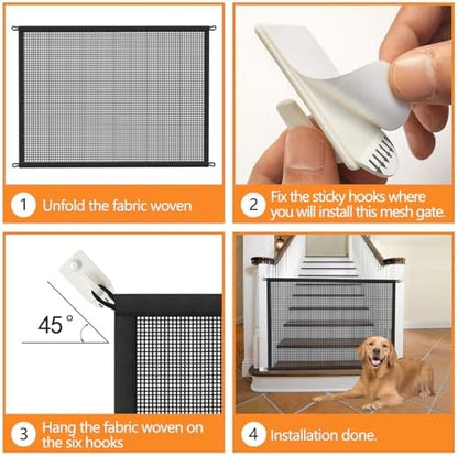 Dog Gate for Stairs Pet Gates for The House: Dogs Screen Mesh Gate for Doorways Stairways Indoor Safety 29 inches Tall, 38 inch Wide