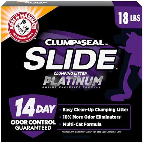 ARM & HAMMER Clump & Seal SLIDE Platinum Multi-Cat Clumping Litter, Easy Clean, Superior Odor Control, 18 Lbs