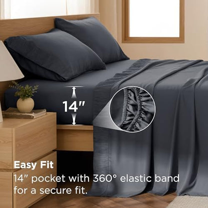 Bedsure Queen Sheet Set - 4 Pieces Soft Queen Size Sheets - Breathable & Cooling - Hotel Luxury - Easy Care Polyester Microfiber Bedding for Women, Men, Dark Grey