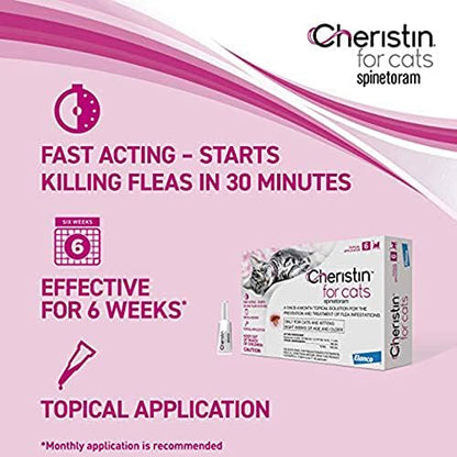 Cheristin Flea Treatment & Prevention for Cats | Fast acting topical flea treatment for cats over 1.8 lbs | 6 Count