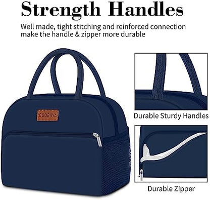 Coobiiya Lunch Bag for Men and Women - Navy Blue, Aluminum, 10.8" x 6.3" x 8.85" - Spacious, Lightweight, and Durable
