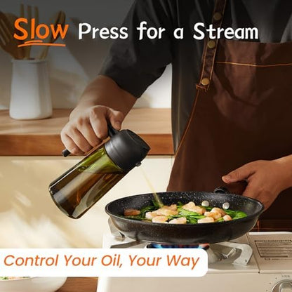 TrendPlain - Original 16oz/470ml Olive Oil Dispenser Bottle for Kitchen Gadgets and Air Fryer Accessories - Olive Oil Sprayer for Cooking w/Stickers - Black&Green