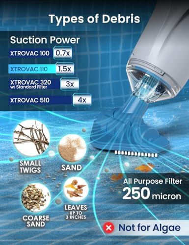 KOKIDO (2025) Rechargeable Handheld Pool Vacuum, Aluminum Pole and 2 Brush Heads, 10GPM flowrate Ideal for Pools up to 20ft, Cordless 60 mins Spot Cleaning, Above Ground Pool, Hot Tub & Spa XV110