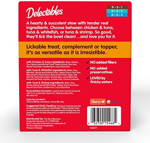 Hartz Delectables Stew Lickable Wet Cat Treats for Adult & Senior Cats, Variety Pack, 1.4 Ounce (Pack of 12)