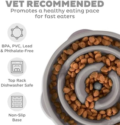 Outward Hound Fun Feeder Slo Bowl, Large Slow Feeder Dog Bowl, 4 Cups, Gray