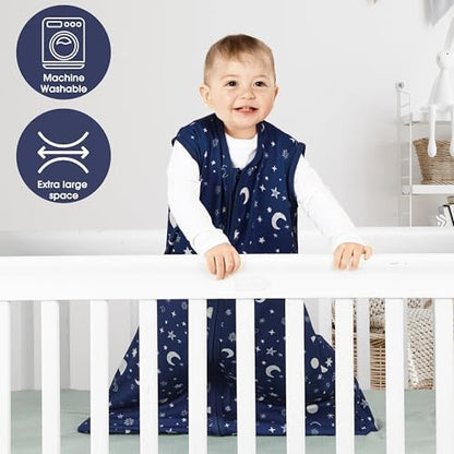 3 Pack Baby Sleep Sack 6-12 Months 100% Rayon Cotton Baby Sleeping Bag 2-Way Zipper Toddler Wearable Blankets Comfy Stretchy Lightweight TOG 0.3 （Purple&Clouds&Starry Sky）