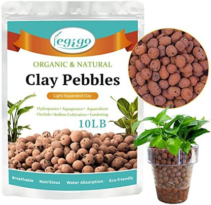 Legigo 10 LB Organic Leca Clay Pebbles for Plants, 4mm-16mm 100% Natural Leca Balls for Indoor Plants, Hydroton Clay Pebbles for Plants Hydroponic Aquaponics Growing Orchid Drainage Terrarium