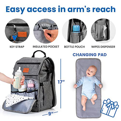 PILLANI Baby Diaper Bag Backpack - Large Bag for Boys & Girls - Diaper Backpack - Travel Diaper Bags w/Changing Pad, Baby Registry Search & Shower Gifts - Essentials Must Haves Newborn Stuff for Mom