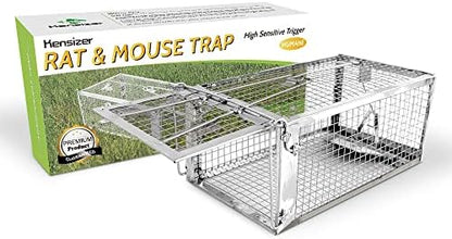 Kensizer Humane Rat Trap, Chipmunk Rodent Trap That Work for Indoor and Outdoor Small Animal - Mouse Voles Hamsters Live Cage Catch and Release 1-Pack