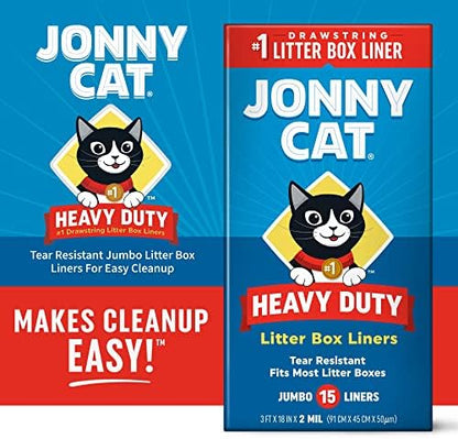 Jonny Cat Litter Box Liners: Heavy Duty - Tear & Leak Resistant - Drawstring Close - Jumbo, 15 Count
