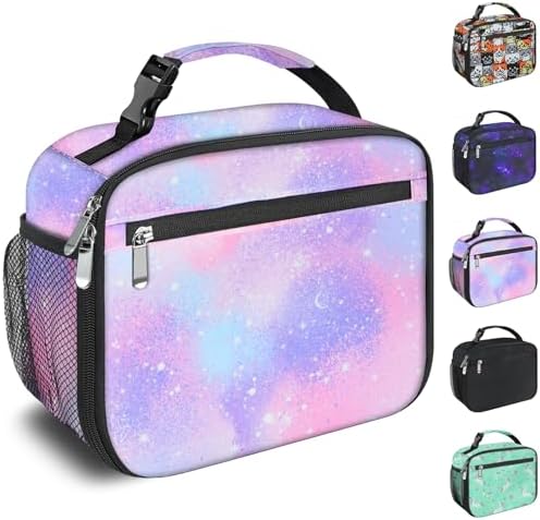 Kids Lunch Box for Boys Girls Lunch Bag Insulated Durable Lunchbox Children Lunch Tote Bag for School Pink Starry Sky