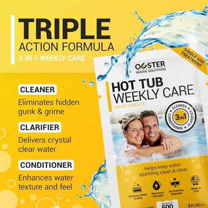 3in1 Weekly Hot Tub Cleaner, Conditioner, Clarifier - Hot Tub Chemicals for Standard & Inflatable Spas - Spa Chemicals for Crystal Clear & Sparkling Clean Water - Made in USA (4 Week Kit)