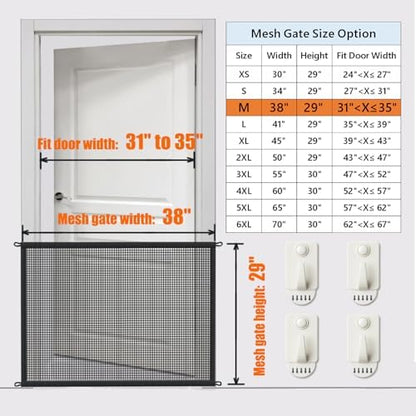 Dog Gate for Stairs Pet Gates for The House: Dogs Screen Mesh Gate for Doorways Stairways Indoor Safety 29 inches Tall, 38 inch Wide