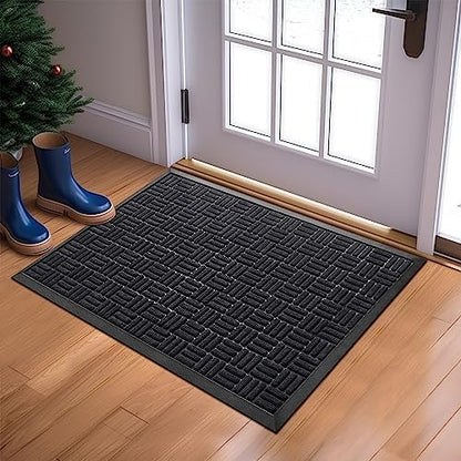 Mibao Front Door Mat, Heavy Duty Durable Welcome Mat for Outdoor Indoor, Dirt Trapper Waterproof Super Absorbent Door Mat for Entryway Outside Patio Porch, 29.5" x 17", Black