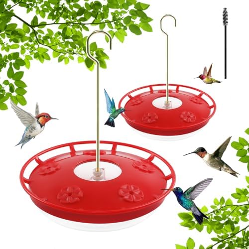 FEED GARDEN 2 Pack 16 OZ Hummingbird Feeders for Outdoor 5 Feeder Ports Ant Bee Proof Leak-Proof Cleaning Brushes Nectar Easy Clean Fill Bird Feeder for Garden Red Décor Gifts for Mom