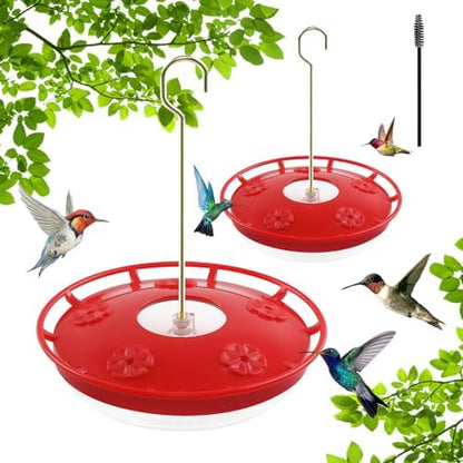 FEED GARDEN 2 Pack 16 OZ Hummingbird Feeders for Outdoor 5 Feeder Ports Ant Bee Proof Leak-Proof Cleaning Brushes Nectar Easy Clean Fill Bird Feeder for Garden Red Décor Gifts for Mom