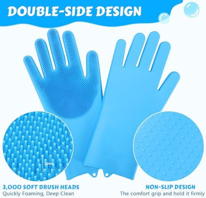 Pecute Pet Grooming Gloves Large, Heat Resistant Cat Bathing Gloves with High-Density Teeth, Silicone Dog Bathing Gloves with Enhanced Five Finger Design, for Washing, Bathing, and Massaging