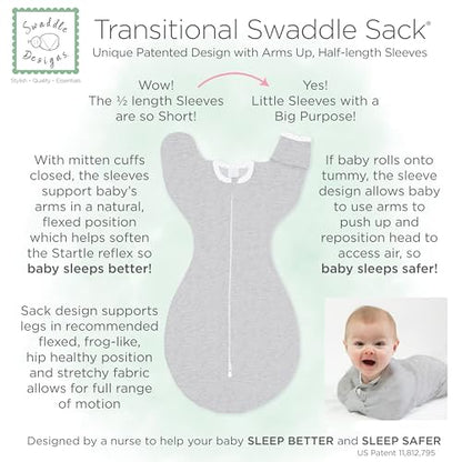 SwaddleDesigns Transitional Swaddle Sack, Arms Up Half-Length Sleeves & Mitten Cuffs, Swaddle for Newborn Transition to Baby Sleep Sack Wearable Blanket, Medium, 3-6 month, 14-21 lb, Heathered Jadeite