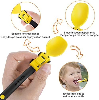 Construction Toddler Utensils - Toddler Forks and Spoons - Kids Construction Truck Toys - Forks and Spoons Silverware Set - Christmas Birthday Gift Kids Toys for 1 2 3 4 5 year old, Yellow
