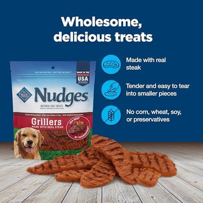 Blue Buffalo Nudges Grillers Natural Dog Treats, Made in the USA with Real Steak, 16-oz Bag