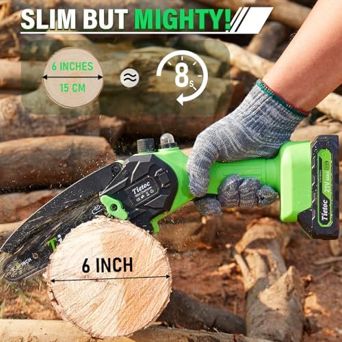 Tietoc Chainsaw 6 Inch Mini Electric Chainsaw Cordless Battery Powered, Hand Held Saw for Wood/Trees Trimming, Tools for Household and Garden, Chain Saw Gift for Men Dad Husband Fathers Gardener 2025