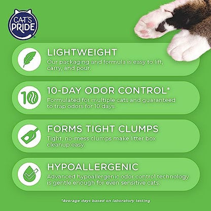 Cat's Pride Premium Lightweight Clumping Litter: Complete Care - Up to 10 Days of Powerful Odor Control - Hypoallergenic - Multi-Cat, Unscented, 10 Pounds