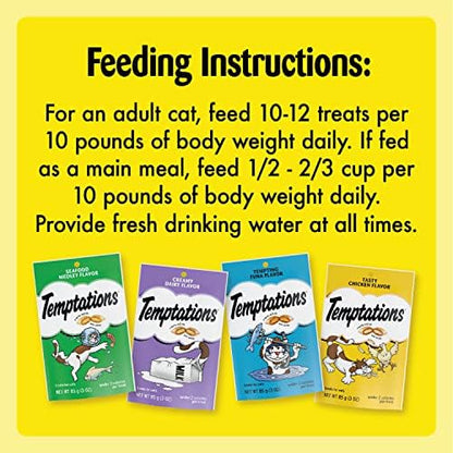 Temptations Classic Crunchy and Soft Cat Treats Feline Favorites Variety Pack, 3 oz. Pouches (Pack of 4)
