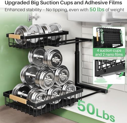 Under Sink Organizer, 2 Packs 2 Tier Under Sink Organizers and Storage, Slide Out Pull Out Cabinet Organizer Shelf, Metal Sliding Drawer for Kitchen Bathroom Pantry Cabinet Closet Organization Rack