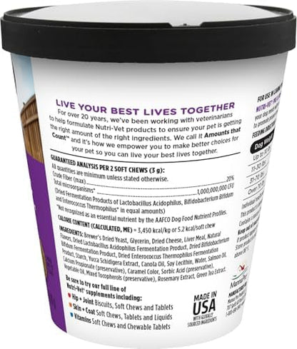 Nutri-Vet Pre & Probiotics for Dogs, Digestive Support, Upset Stomach, Puppy Probiotic, Pet Vitamins and Supplements, Dog Probiotics, Liver & Cheese Flavor, 120 Soft Chews