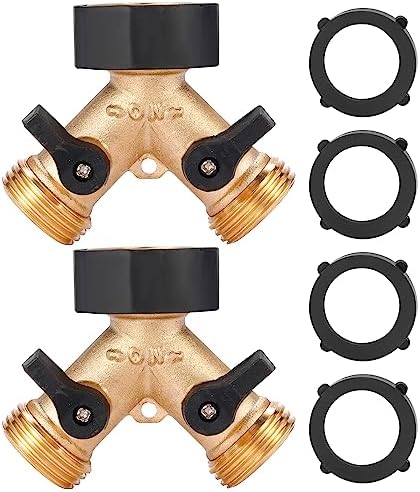 Garden Hose Splitter 2 Way Heavy Duty, Y Connector Brass Garden Hose Adapter, 2 Pack Hose Bib Splitter with 4 Extra Rubber Washers