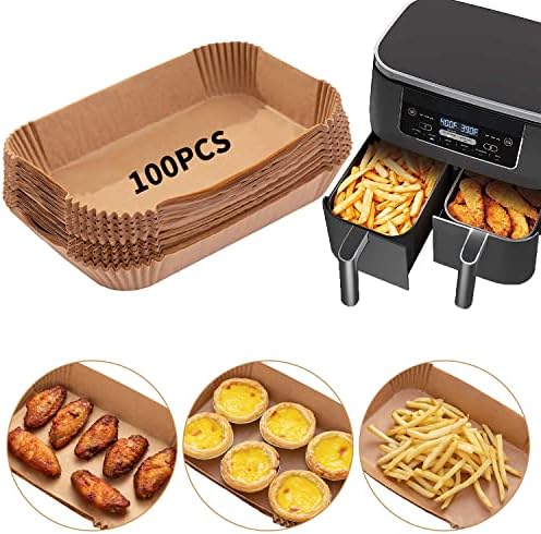 Air Fryer Disposable Paper Liner, 100PCS Food Grade Parchment Liners for Ninja DZ201,Ninja Foodi Dual Air Fryer Accessories Baking Paper (9 * 6, Natural)