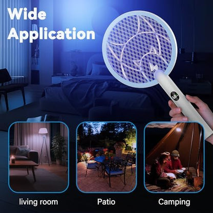 Electric Fly Swatter Racket, 2 in 1 Mosquito Bug Zapper 4100V Handheld Mosquito Killer with 1800 mAh Rechargeable Battery, Purple Lightand 3-Layer Safety Mesh for Indoor Outdoor Blue Two-Pack