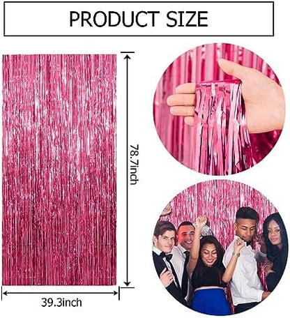 5 Pack Pink Tinsel Curtain Party Backdrop Foil Fringe Birthday Photo Booth Streamer Backdrop Theme Decorations