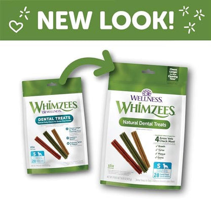 Whimzees Wellness Stix Dog Dental Treats, Natural Chews, Small Size Stick, (28 Count)