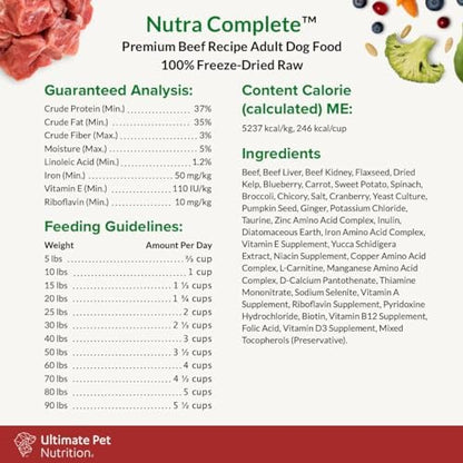 ULTIMATE PET NUTRITION Nutra Complete, 100% Freeze Dried Raw Veterinarian Formulated Dog Food with Antioxidants Prebiotics and Amino Acids (1 Pound, Beef)