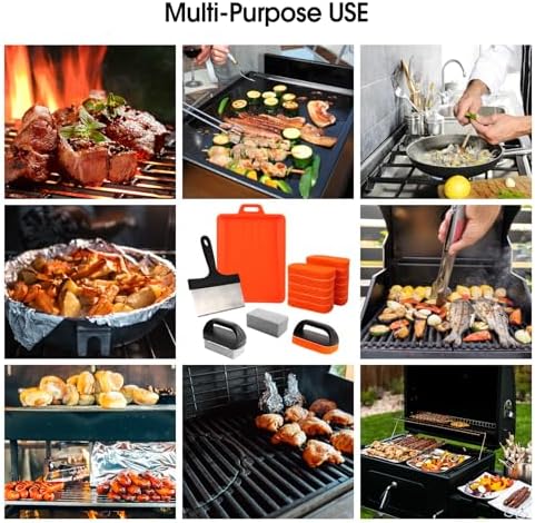 Upgraded Griddle Cleaning Kit for Blackstone 18 Pieces Flat Top Grill Accessories Cleaner Tool Set with Scraper, Heat-Resistant Silicone Spatula Mat with Hanger, Grill Brick, Scouring Pads