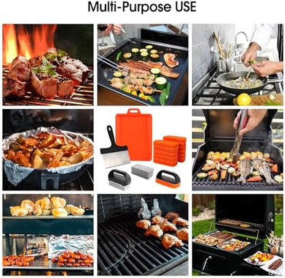 Upgraded Griddle Cleaning Kit for Blackstone 18 Pieces Flat Top Grill Accessories Cleaner Tool Set with Scraper, Heat-Resistant Silicone Spatula Mat with Hanger, Grill Brick, Scouring Pads