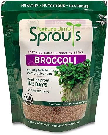 Nature Jims Sprouts Broccoli Sprout Seeds - Certified Organic for Indoor/Outdoor Use - Rich in Sulforaphane Healthy, Nutritious Broccoli Seeds Sprout in 5 Days - 8oz